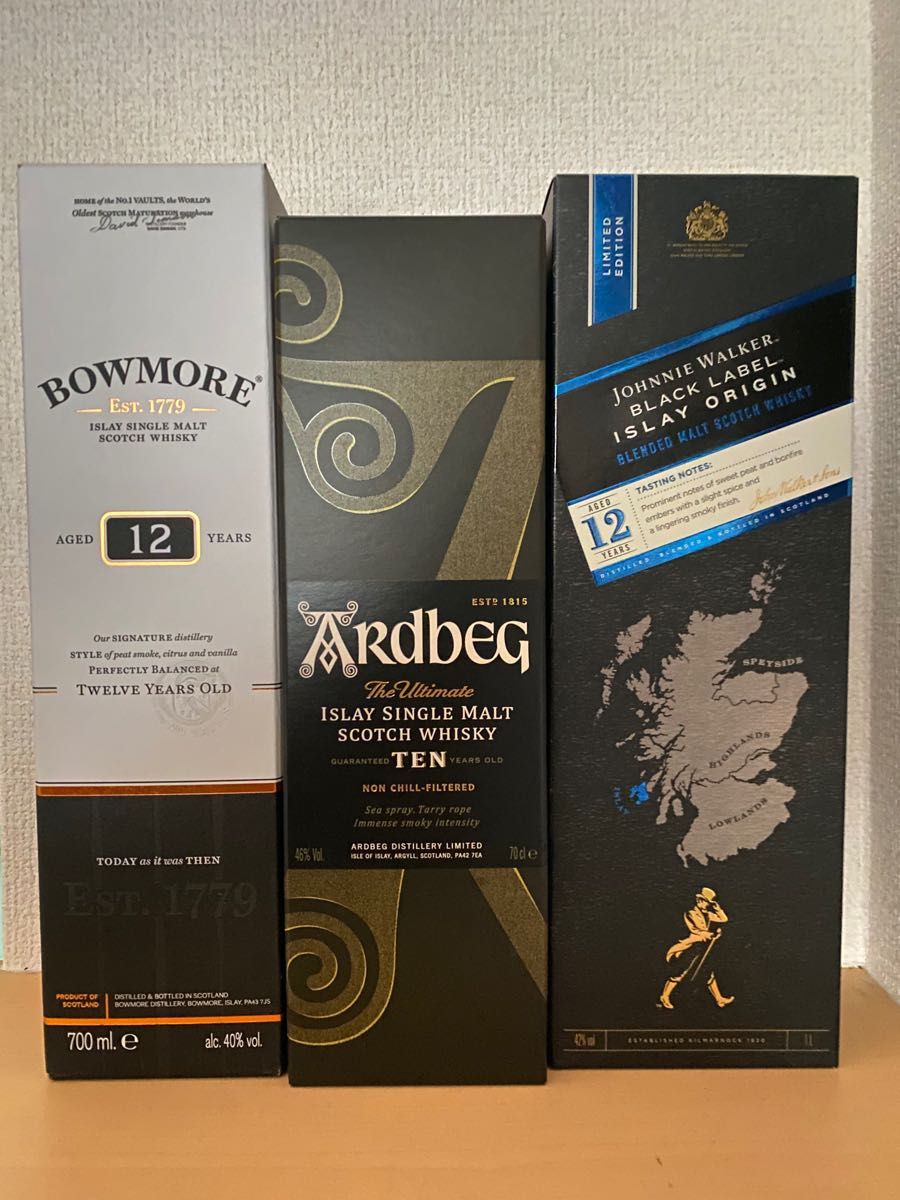 ボウモア12年 アードベッグ10年 ジョニーウォーカーアイラオリジン 3本セット　スコッチ　BOWMORE ARDBEG アイラ