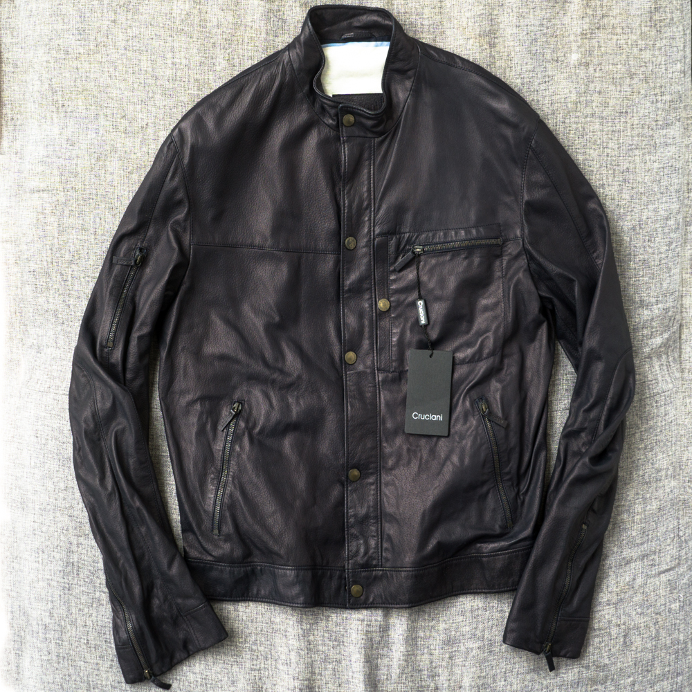 新品☆ Cruciani 最高級 ラムスキン レザー ブルゾン 52 送料込 メンズ