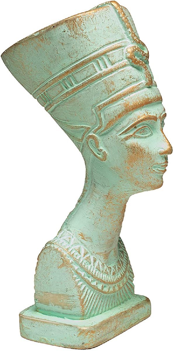 緑青仕上げ -古代エジプト ネフェルティティ女王 胸像 彫刻-高さ 約12.7ｃｍ エジプト製彫像 贈り物(輸入品）