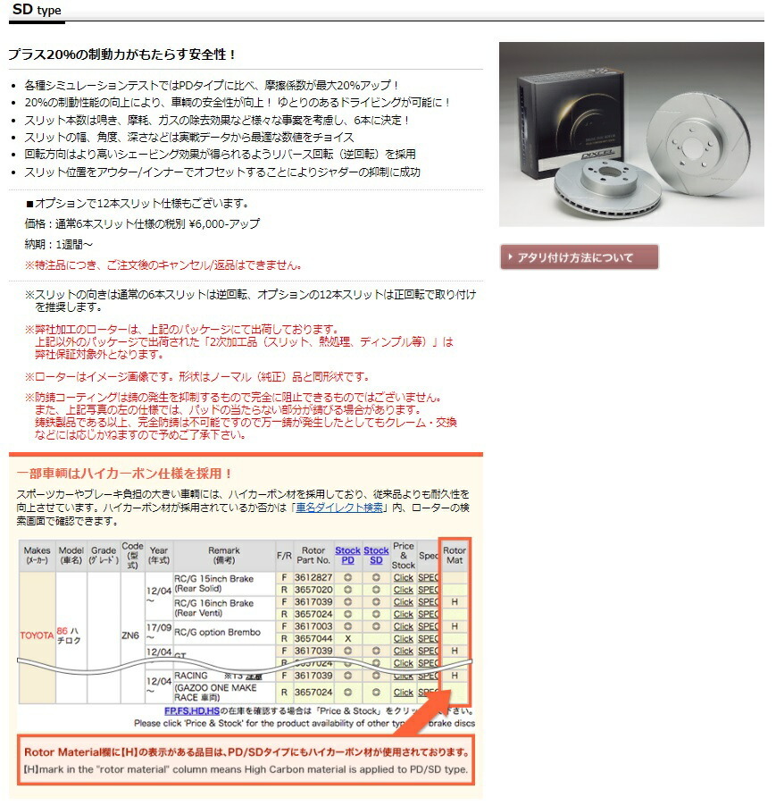 ディクセル カローラ / スプリンター (セダン) TE70 TE71 ディクスローター SDタイプ フロント用 3119351S DIXCEL_画像2