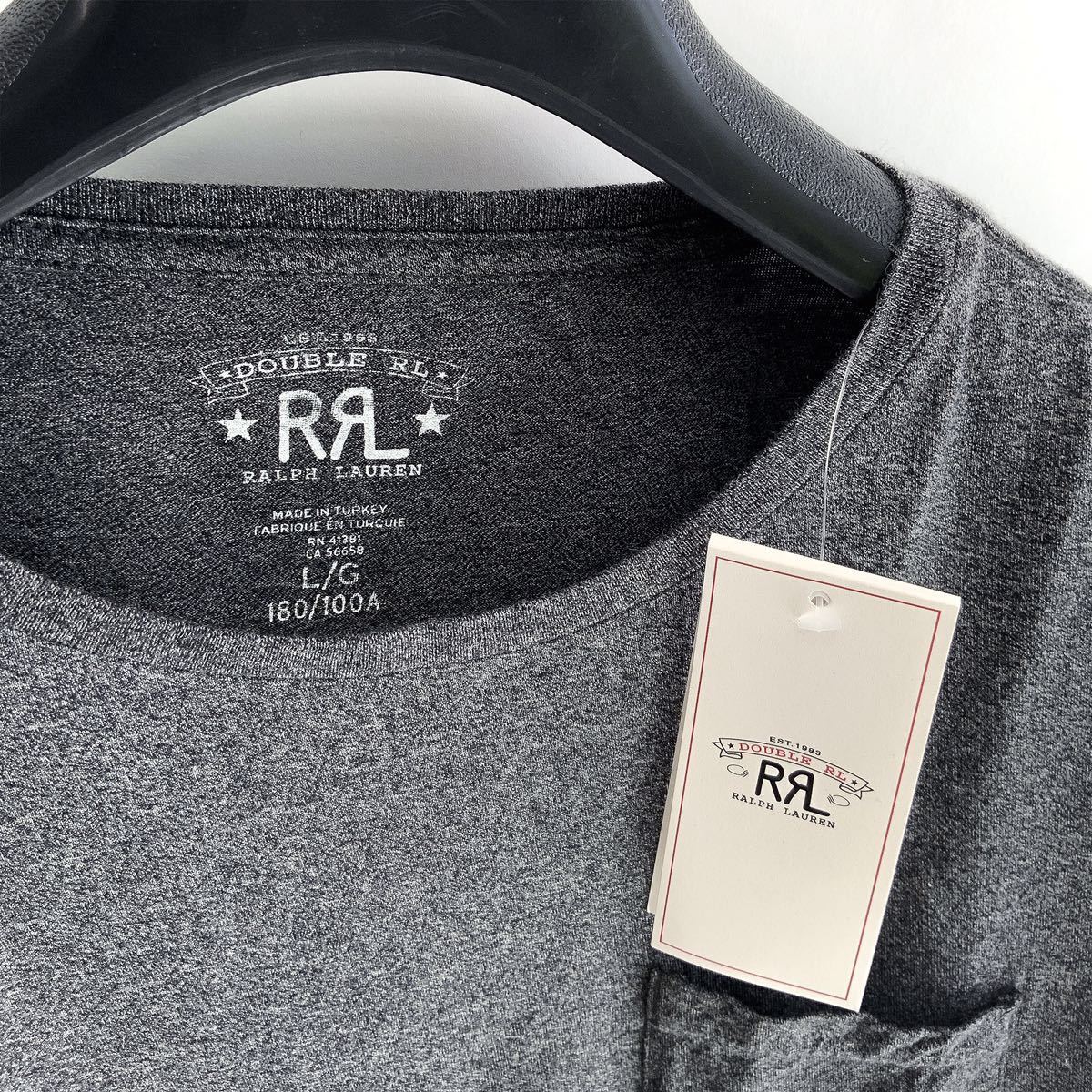 22FW 新品 DOUBLE RL RRLダブルアールエル ラルフローレン ガーメントダイド ポケット Tシャツ カットソー 無地 半袖 杢グレー Lサイズ_画像4