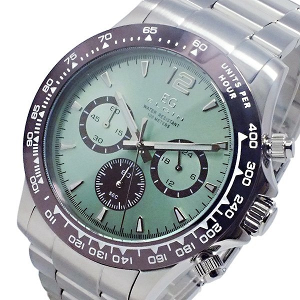 エルジン ELGIN クオーツ クロノ メンズ 腕時計 EG-002-GR グリーン グリーン