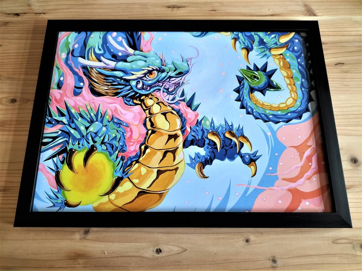 辰巳フェア☆現代水墨画家　絵師白道　「Pinky　Dragon　Light blue」（複製画）　サインあり/ 現代アート 　　龍　 絵　絵画　送料無料♪_画像8