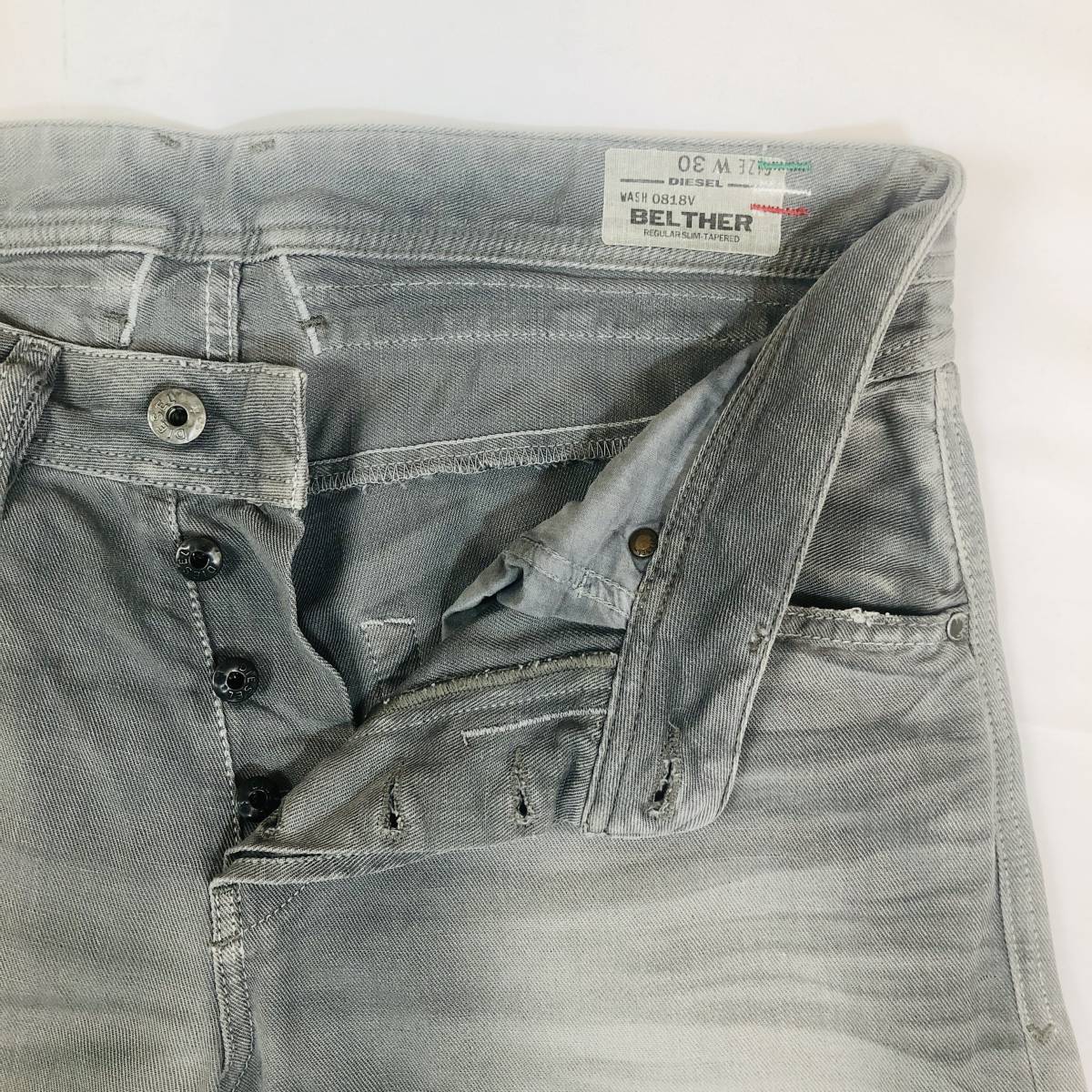 ★DIESEL★W30 ディーゼル BELTHER レギュラー スリム ボタンフライ 灰色 グレー メンズ ジーンズ デニム ジーパン パンツ Gパン P084