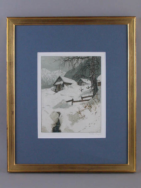 絵画,銅版画,エッチング,ヨーロッパ風景,ビンテージ ヨゼフ・アイデンバーガー 故郷の新雪　18_画像1