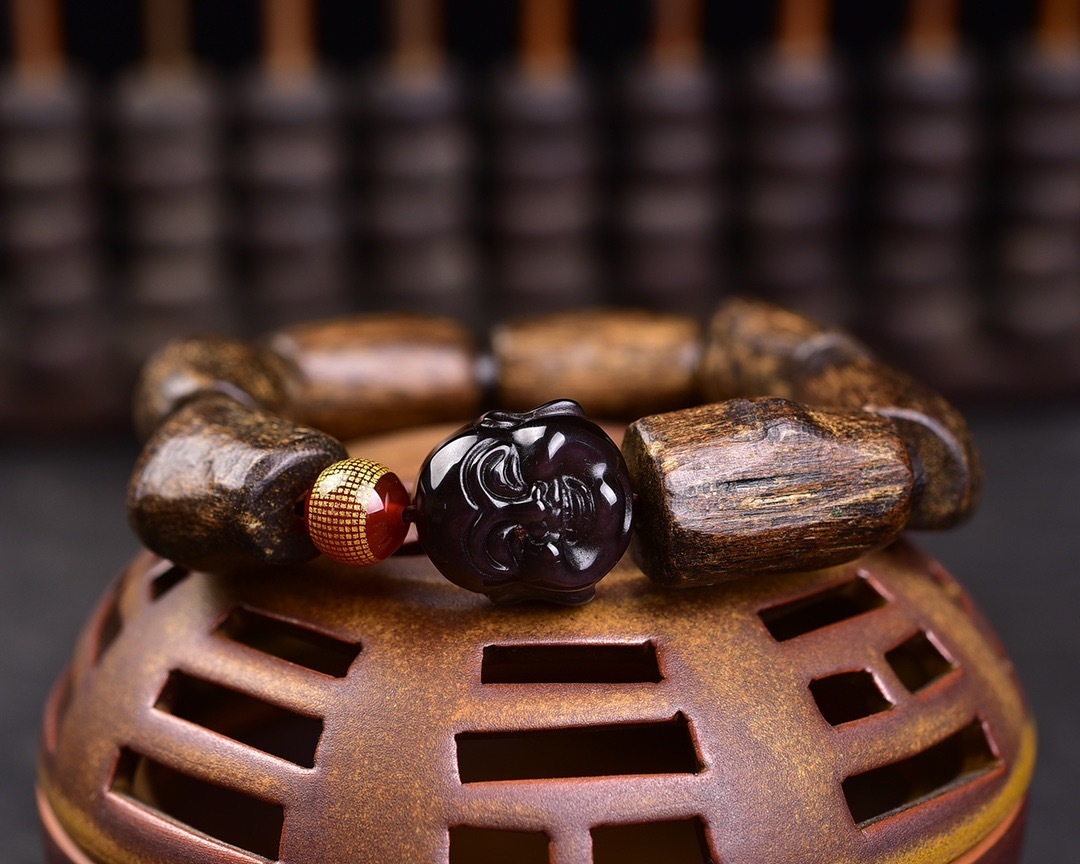 M◇明神◇極上珍品・中国・清時代・古珍木彫・弥勒紋手串・古珍材 ...