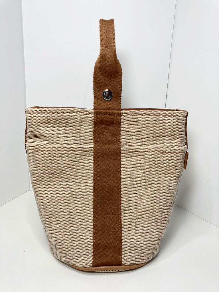 HERMES エルメス サクソー バケツ型トート ブラウン キャンバ