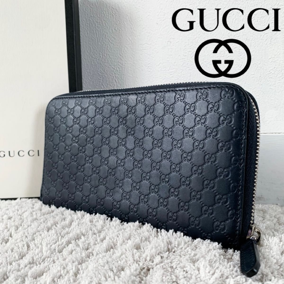 すのでご】 GUCCI☆グッチ マイクロシマ レザー長財布 GG ゴールド金具