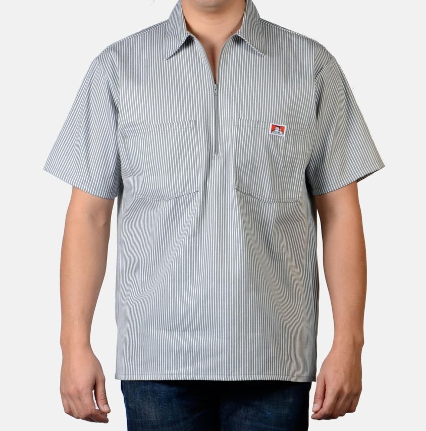 送料無料！ BEN DAVIS ベンデイビス ハーフジップ ワークシャツ 半袖 GREY ストライプ M_画像3