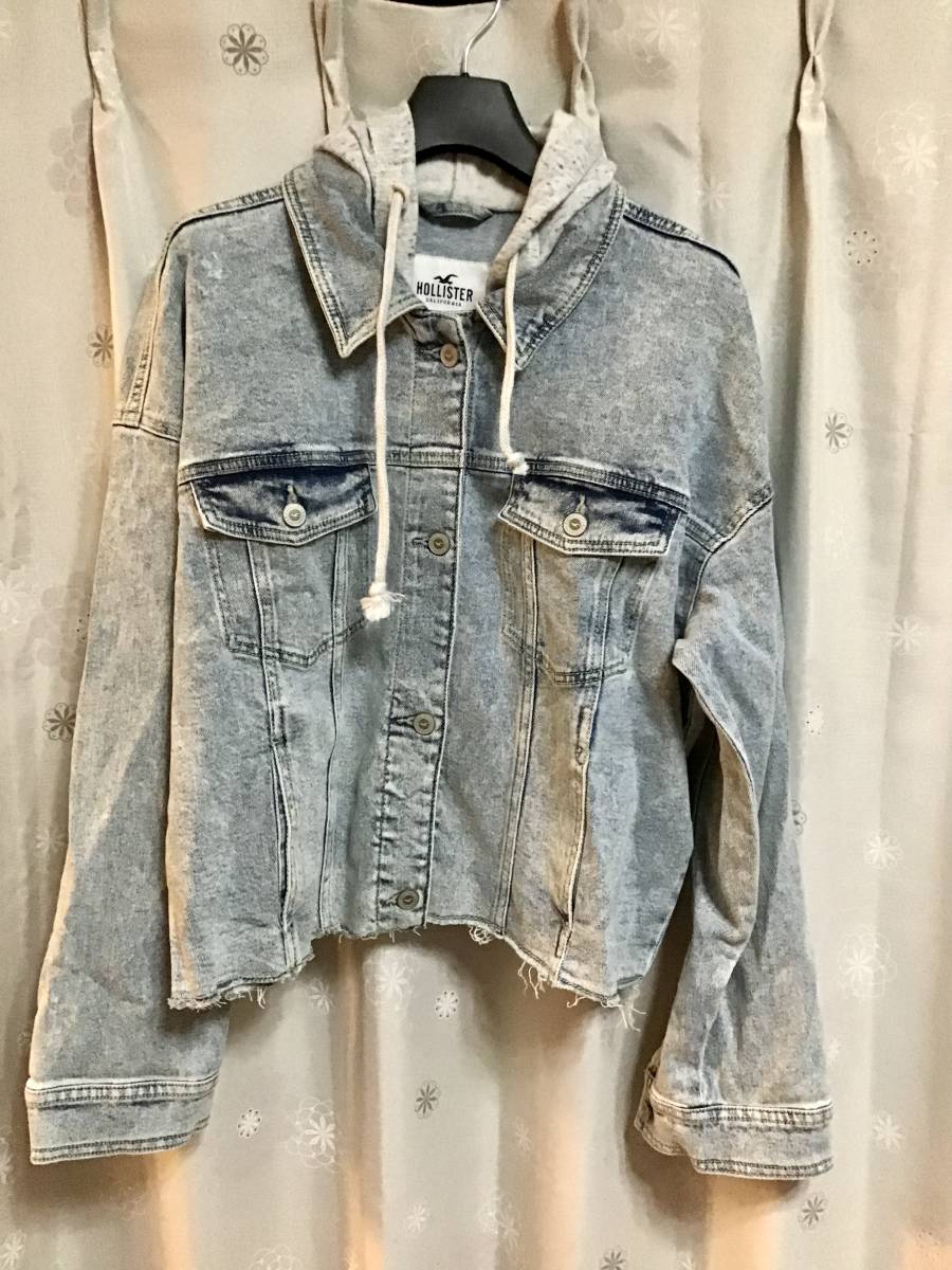 新品【HOLLISTER/ホリスター】フード付デニムジャケット/M★パーカ★Gジャン★レディース★USED_画像1