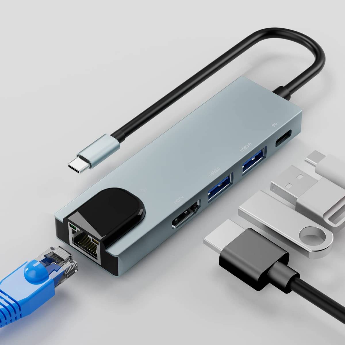 USB C ハブ 5-in-1 usb 変換アダプタ 1000MpbsイーサネットType C ハブ