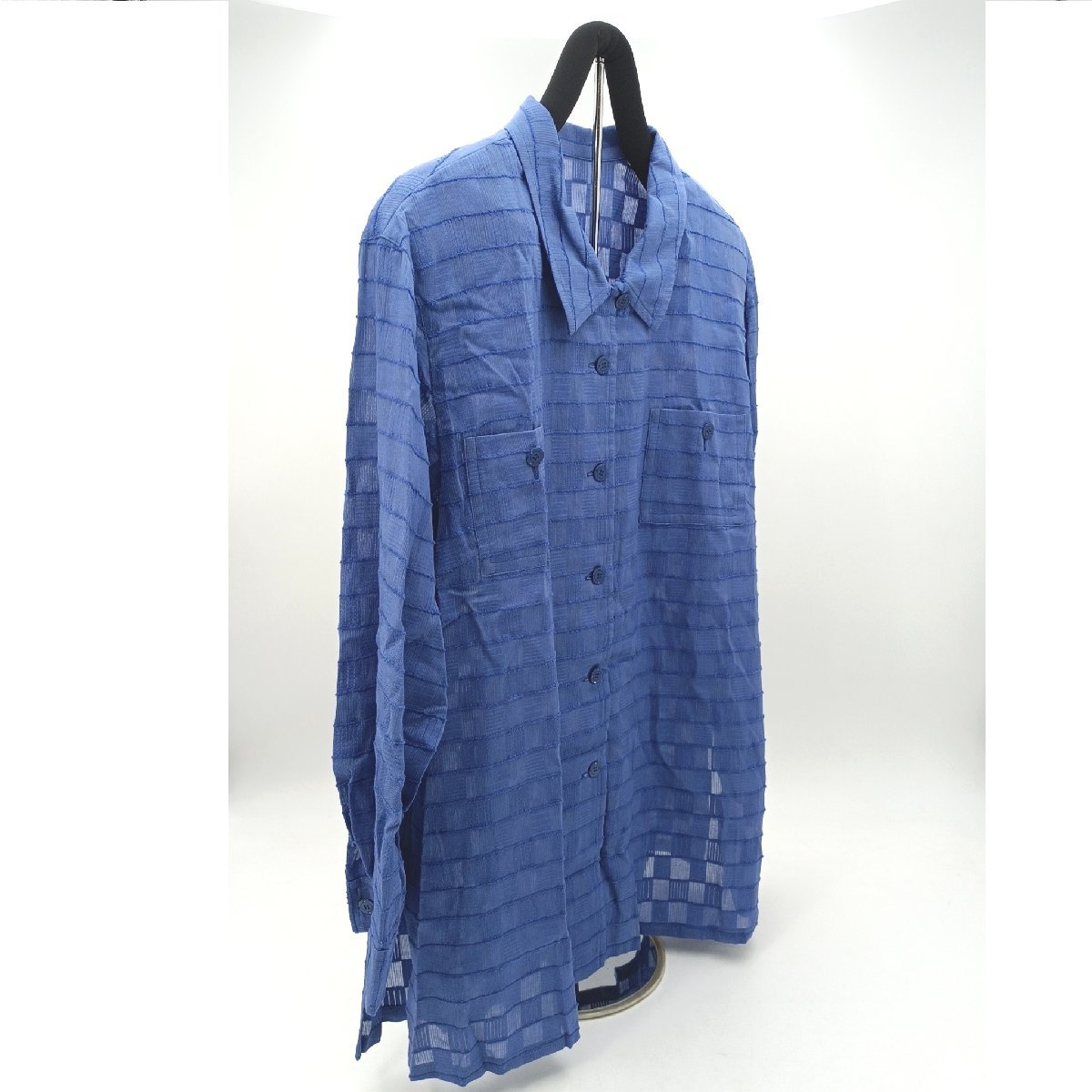 remalon レマロン シャツジャケット ロングブラウス 19号 プレタポルテ 高級婦人服 綿100％ 日本製 ゆったりサイズ レディース 青 未使用_画像3