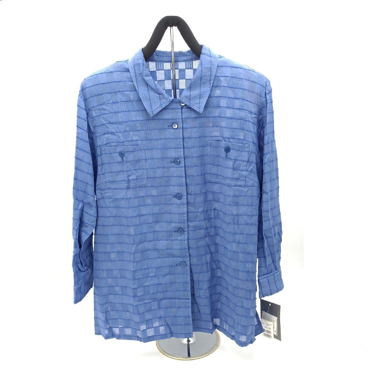 remalon レマロン シャツジャケット ロングブラウス 19号 プレタポルテ 高級婦人服 綿100％ 日本製 ゆったりサイズ レディース 青 未使用_画像1