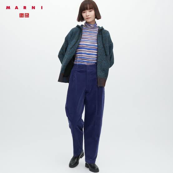 sale!新品タグ付☆UNIQLO ×MARUNIユニクロ&マルニ☆コーデュロイワイドフィットタックパンツ紺