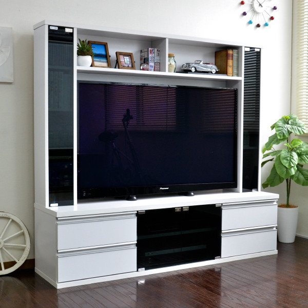 テレビ台150cm ホワイト 白 50インチ対応 壁面収納型 ハイタイプ 扉付き テレビボード TV台 TVボード ゲート型