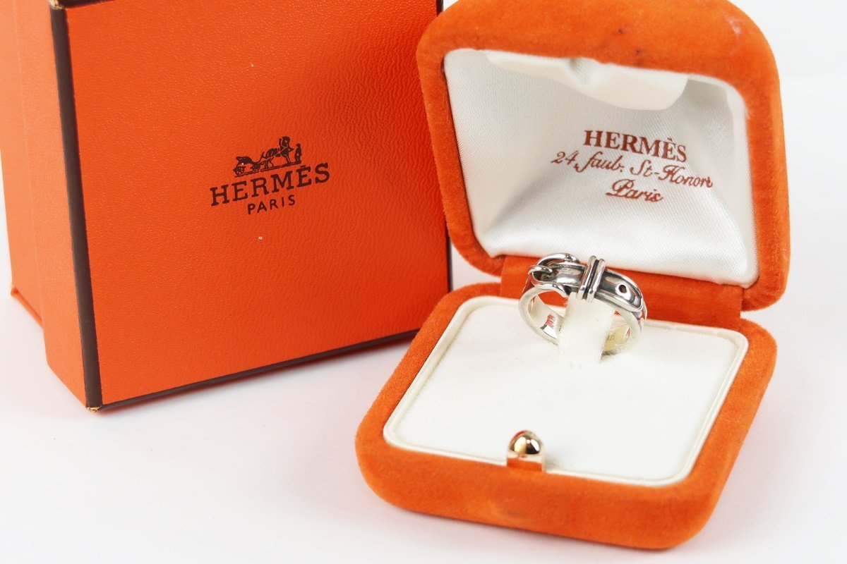 【美品】HERMES エルメス シルバーリング ベルトモチーフ 指輪 925 ブランドアクセサリー 50 10号 小物 雑貨【NV13】