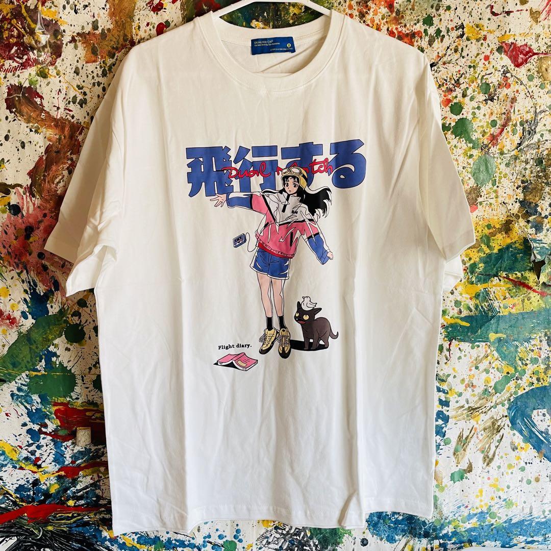 】飛行する エモい Tシャツ ユニセックス 半袖 昭和 レトロ 白 メンズ