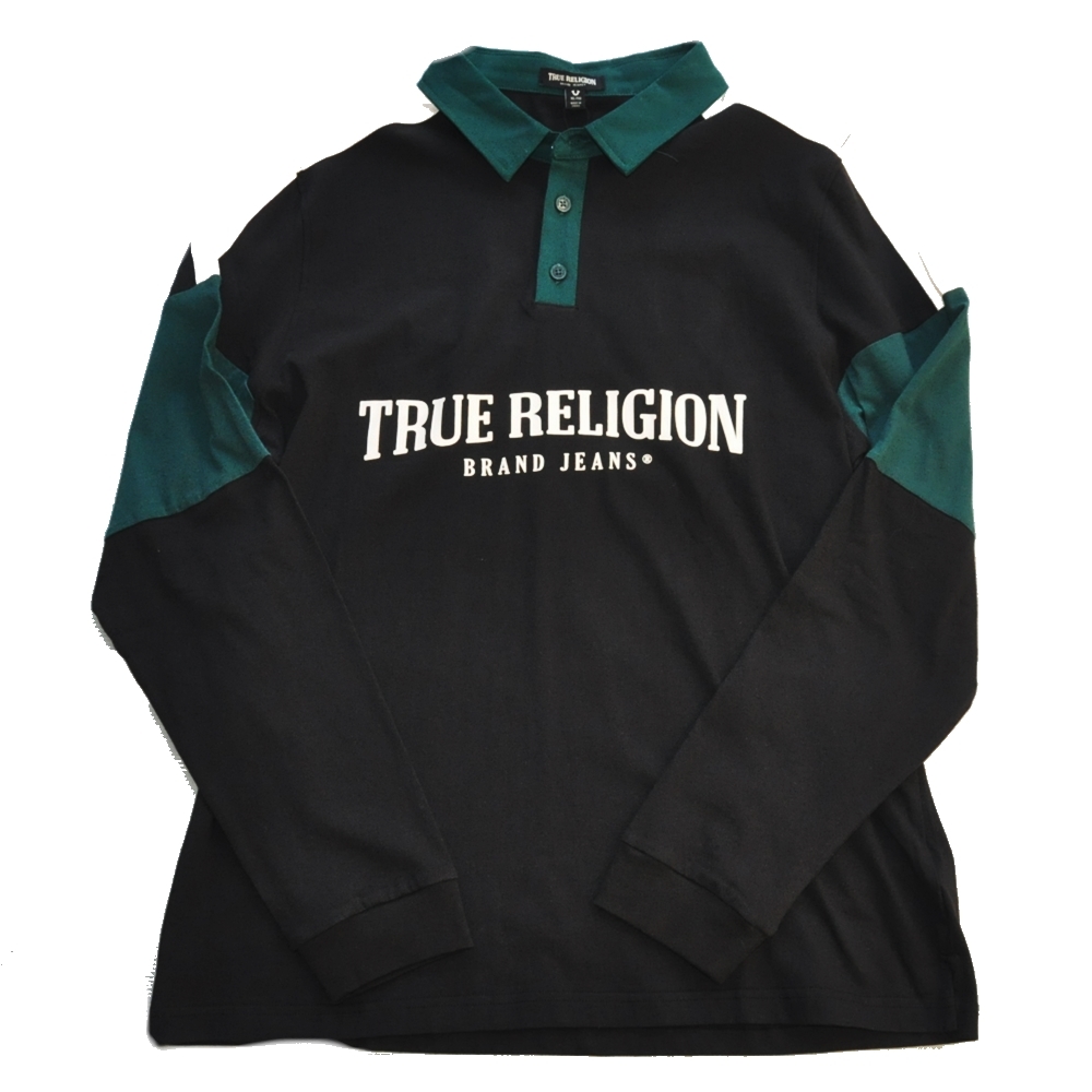 TRUE RELIGION / トゥルー レリジョン TRUE RELIGION LOGO RUGBY SHIRT BLACK BIG SIZE