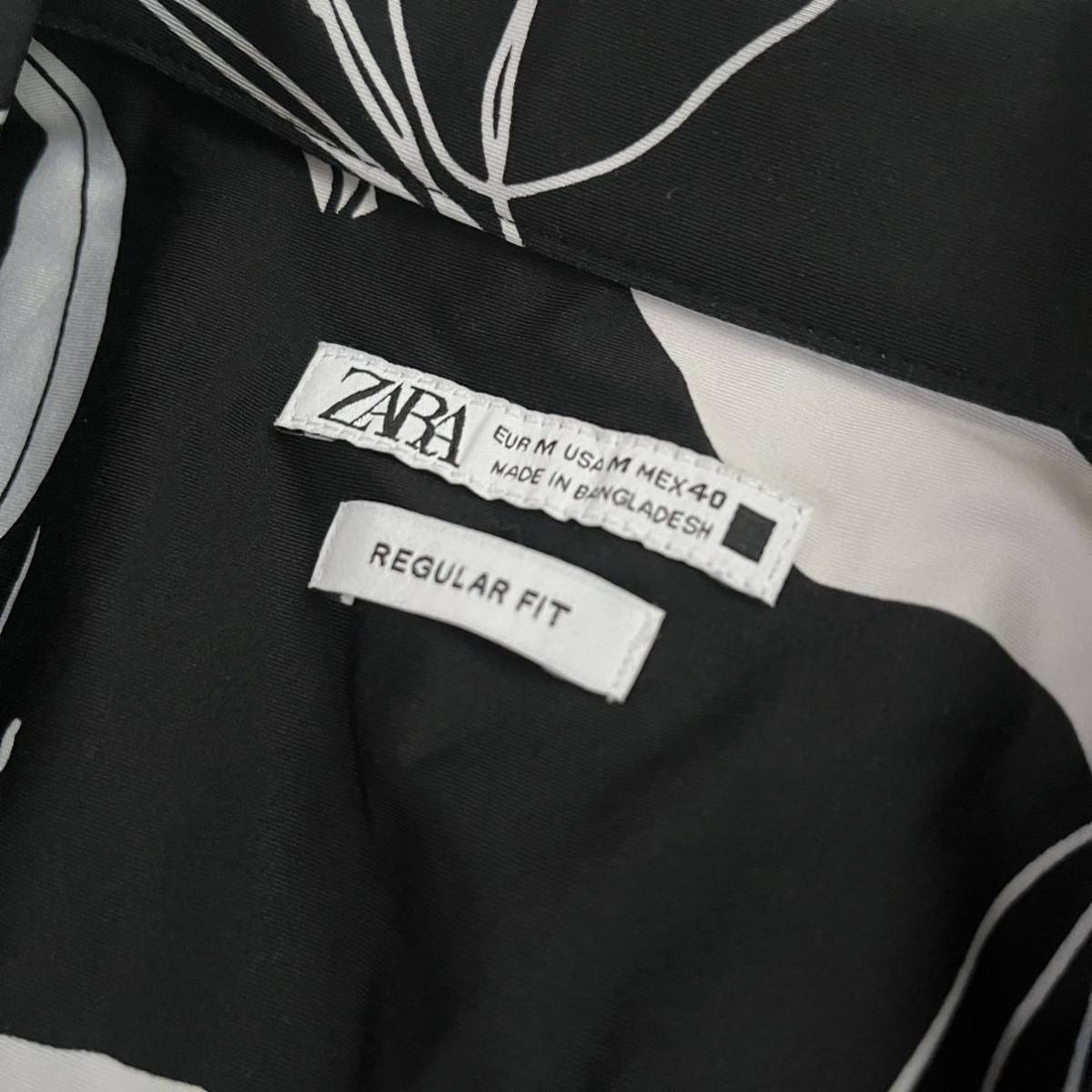 美品 ZARA ザラ ジャージー アロハシャツ シャツ M ブラック 黒 メンズ 花柄 の画像3