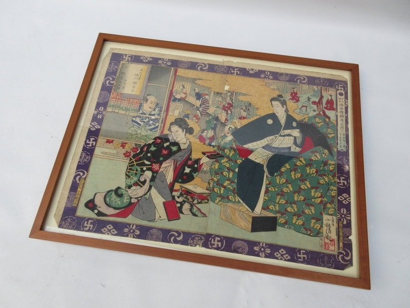  картина в жанре укиё гравюра на дереве # Kobayashi Kiyoshi родители .[. плата . армия добродетель река ..... глаз ... Taro 2 листов .]# Meiji 18 год [1885 год ] старый изобразительное искусство сумма входить N8740#