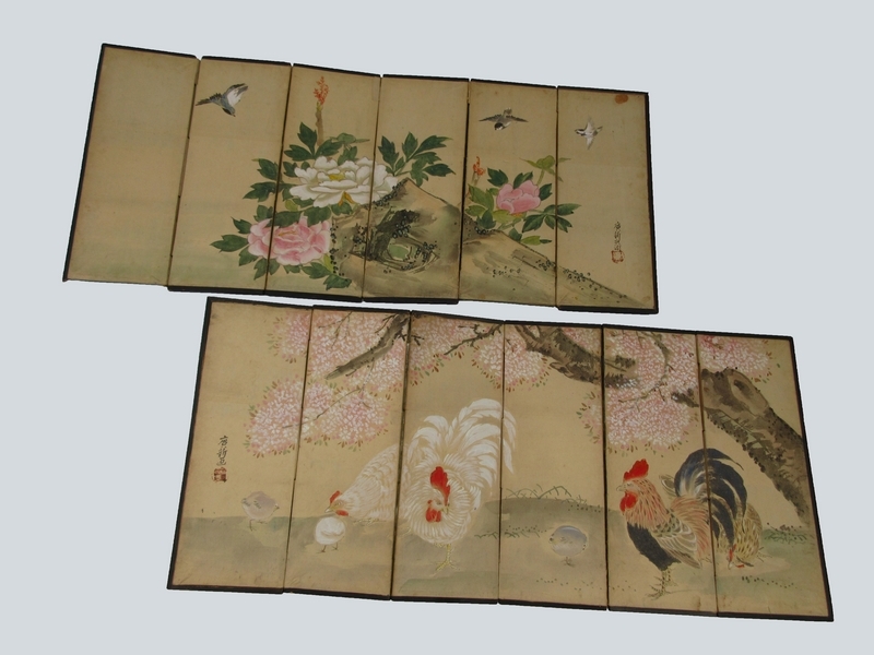 雛屏風 時代 □ 六曲一双 ミニ屏風 飾り 屏風 [ 又鶏 牡丹 桜 鶏 雛屏風 時代 □ 六曲一双 ミニ屏風 飾り 屏風 [ 又鶏 牡丹 桜 鶏