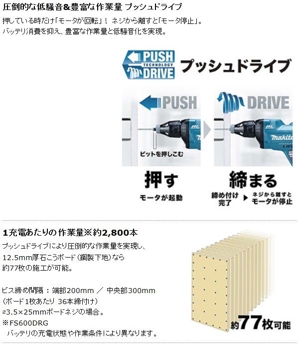 マキタ 充電式スクリュードライバ FS600DRG 青 (バッテリ・充電器・ケース付) プッシュドライブ搭載