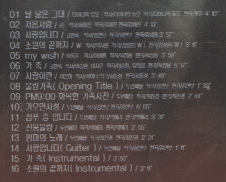 韓国CD★　OST「不良家族」　★　2006年_収録曲などの記載部分