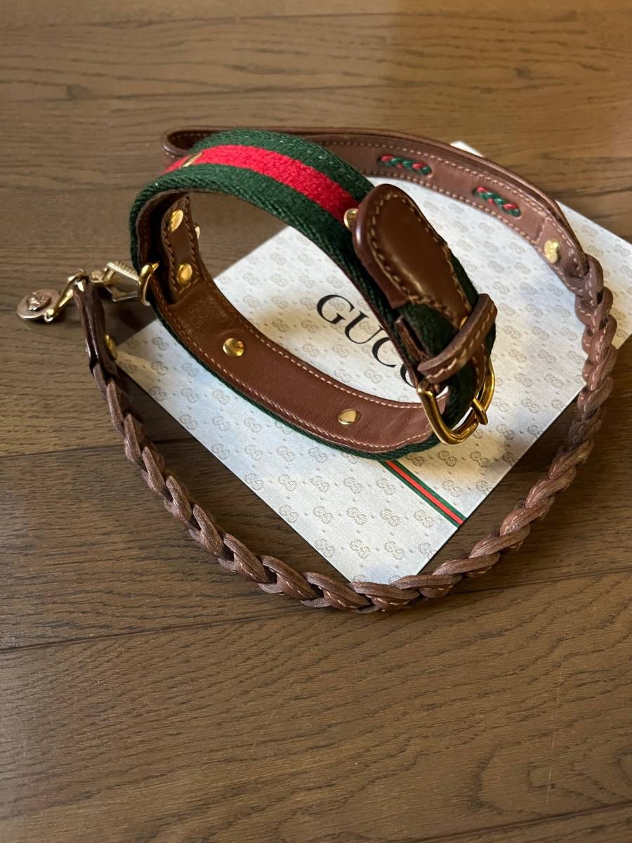 未使用保存品 オールドグッチ GUCCI ペット用首輪 & リード made in