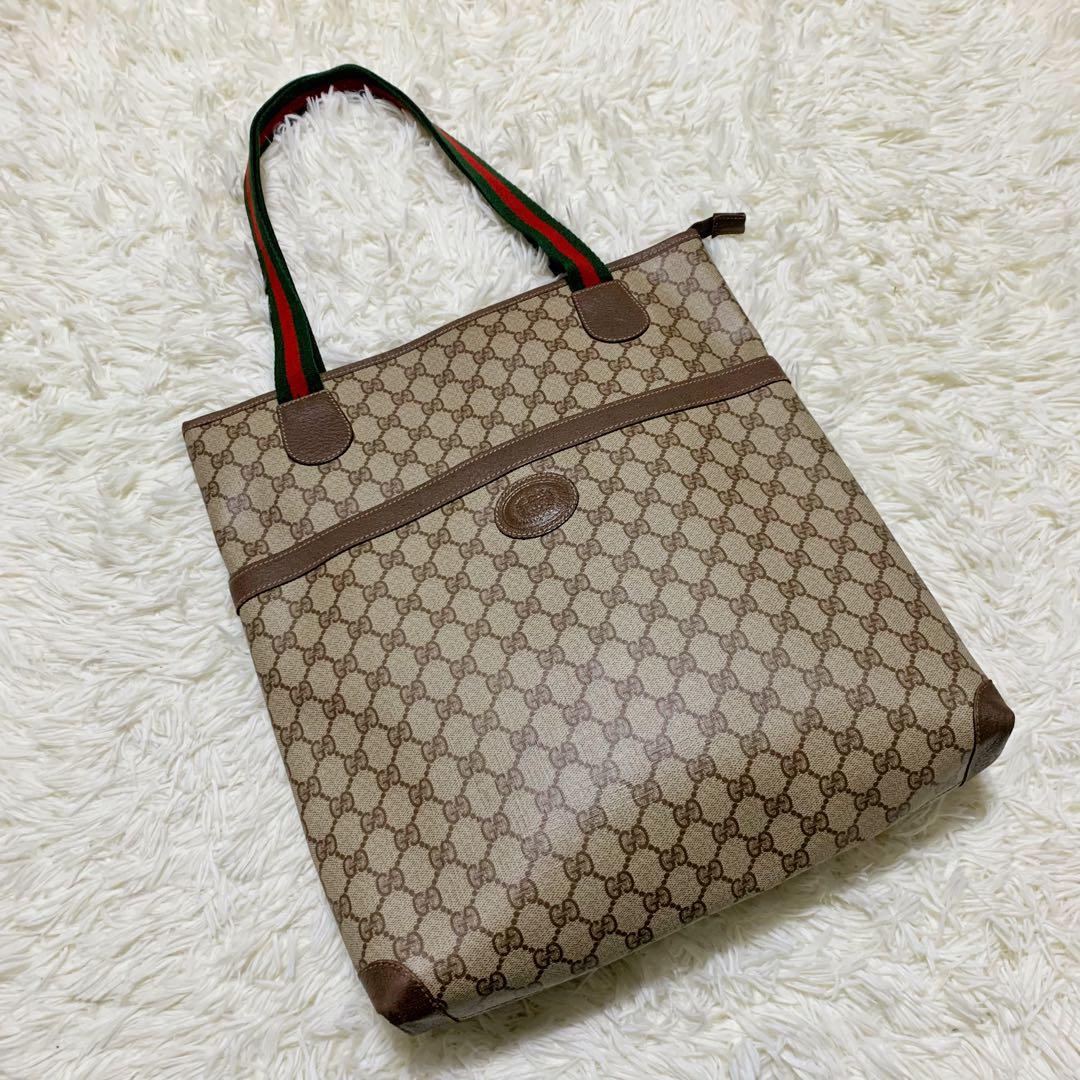 OLD GUCCI シェリーライン GG 金具 ゴールド ロゴ トートバッグ-