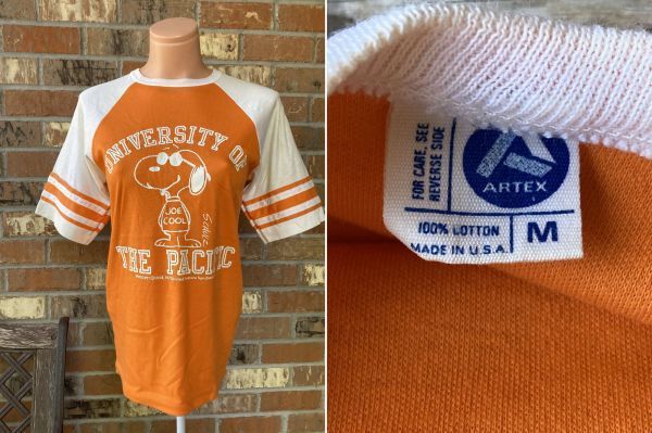 70s Snoopy スヌーピー フットボールTシャツ ARTEX オレンジ Vintage Football Shirt_画像1