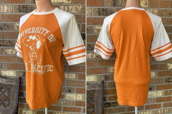 70s Snoopy スヌーピー フットボールTシャツ ARTEX オレンジ Vintage Football Shirt_画像2