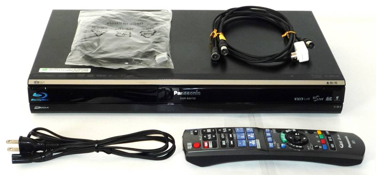 Panasanic ブルーレイハイビジョンレコーダー DMR-BW750 320GB 2番組同時録画 リモコン/HDMI/RFケーブル付き 動作確認品_今回の出品構成