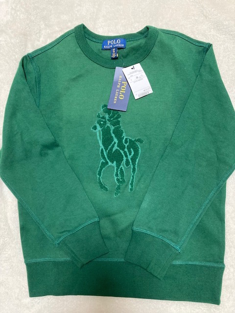  Polo * Ralph Lauren ребенок одежда 140cm зеленый тренировочный футболка [ не использовался ]
