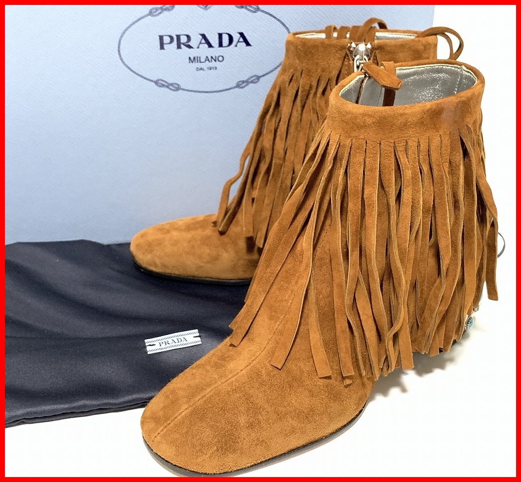 セール】 34.5≒21.5cm プラダ PRADA 即決 サイドジップブーツ F