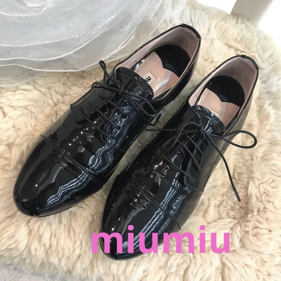 ☆美品☆miumiu　レースアップ　シューズ　ローファー　エナメル　ローヒール