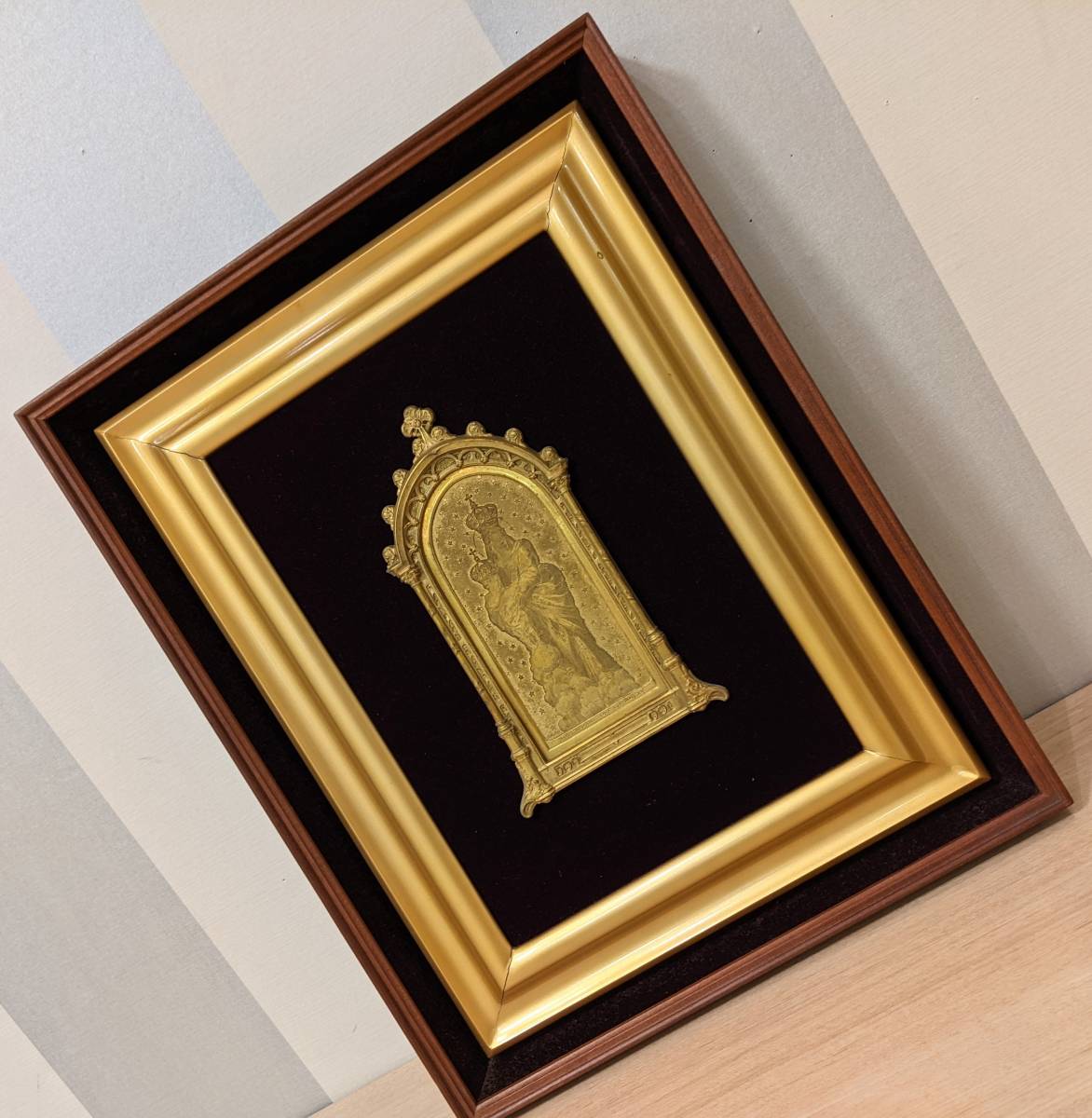 8209】イコン 額装 聖画 勝利の聖母子 FM-63A ブロンズ打出 銅 金属 彫刻 絵画 西洋 芸術 