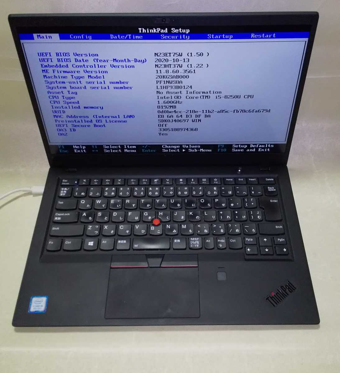 【Bios OK】 Lenovo ThinkPad X1 Carbon 20KG i5-8250U/8GB 第8世代 ⑩