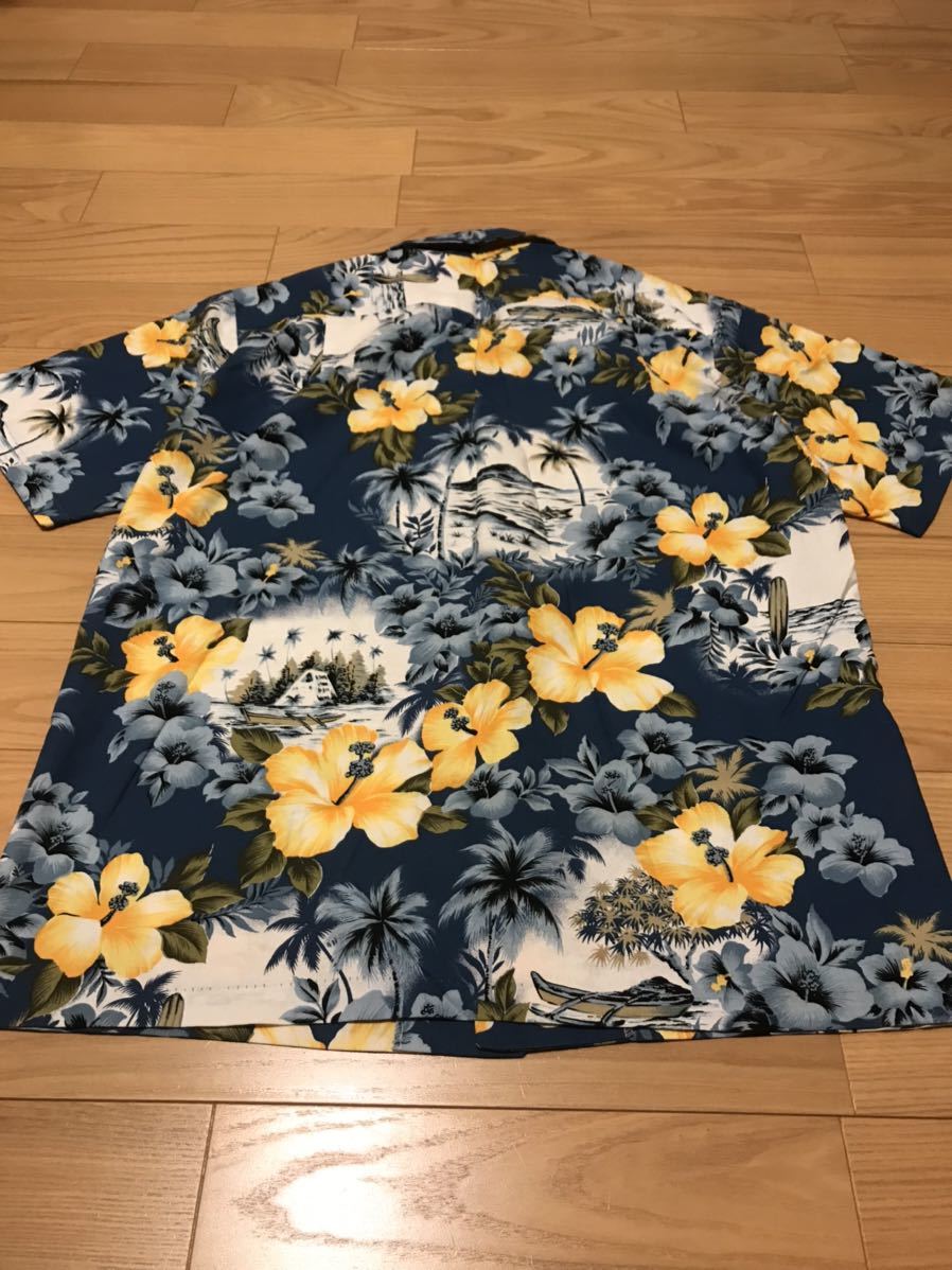 美品☆HAWAII.USA製／OLD Styled By RJC LTD. メンズサイズS大き目　ビンテージ半袖アロハシャツ 風景ハワイアン総柄 ヤシの木&花他 ALOHA_画像8