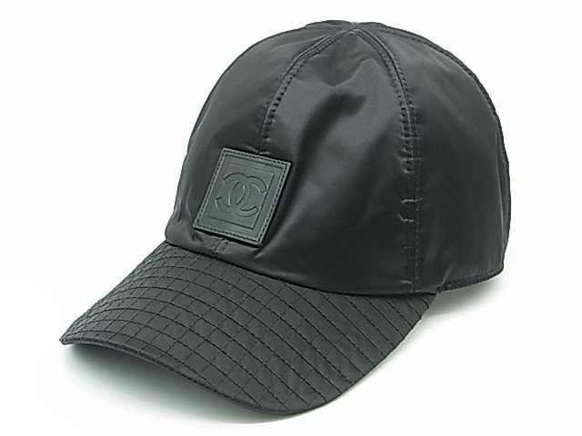 g17300 CHANEL スポーツライン ココマーク ベースボールキャップ 帽子 ナイロン 黒 USED 美品 Mサイズ