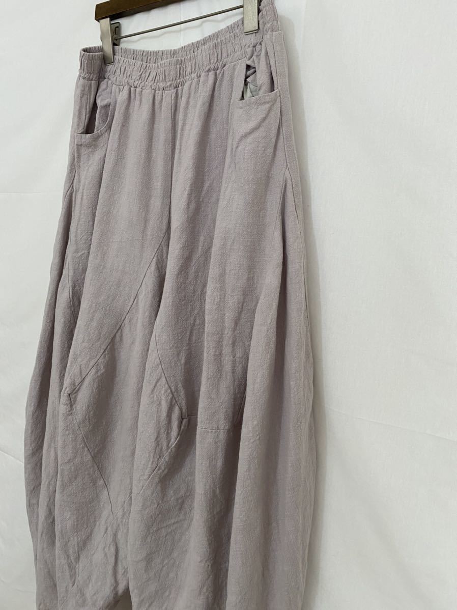 90s 00s Vintage heavy linen wide monkey L Easy pants solid cutting lavender 