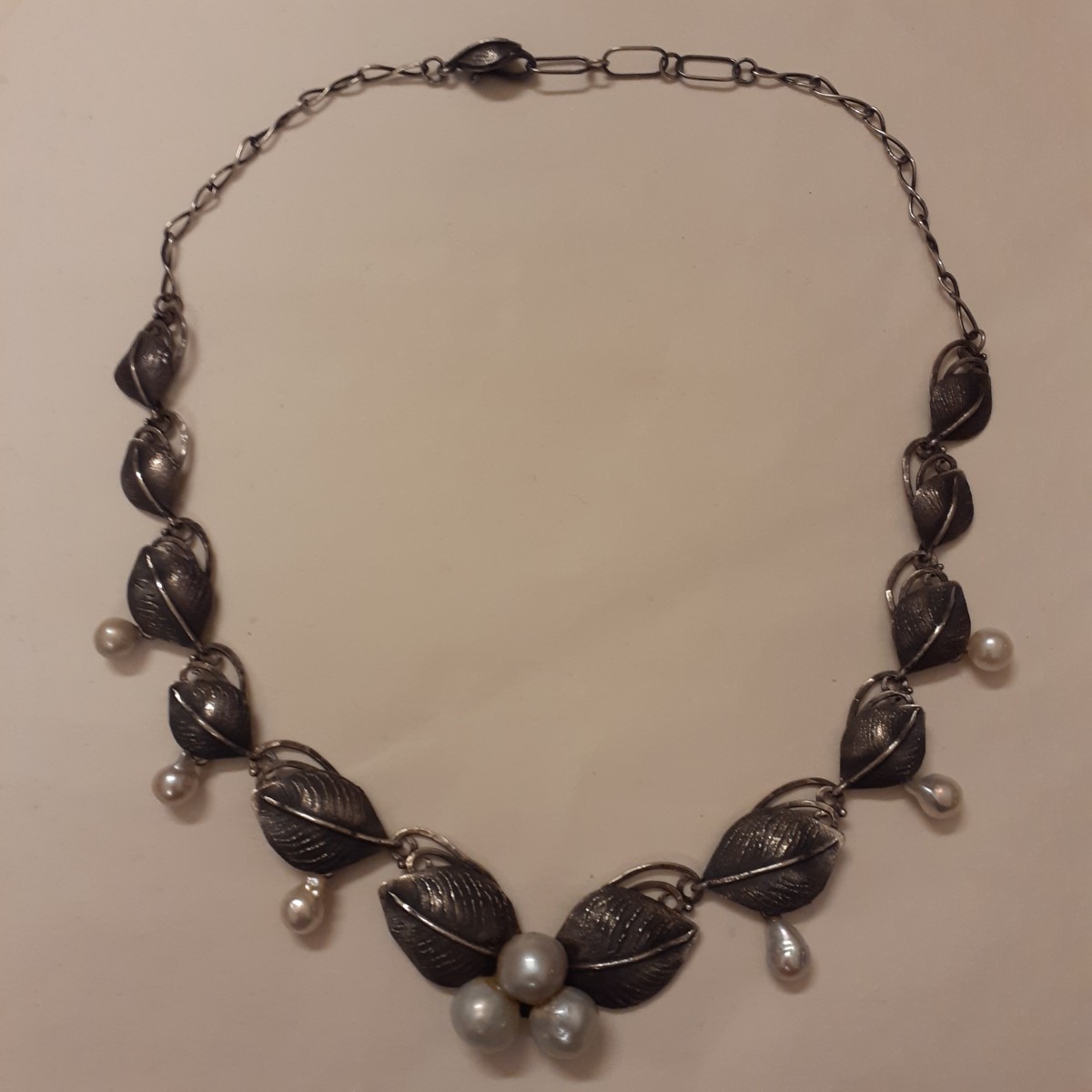 彫金 真珠 ネックレス silver 作家物 約31.60g 全長約48.5cm