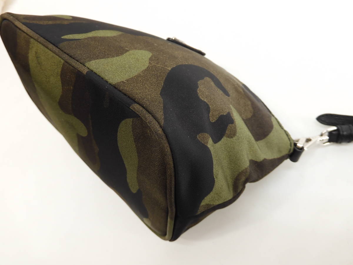  Prada clutch bag camouflage nylon green black silver metal fittings pouch unused @42