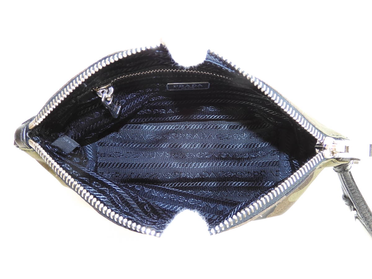  Prada clutch bag camouflage nylon green black silver metal fittings pouch unused @42