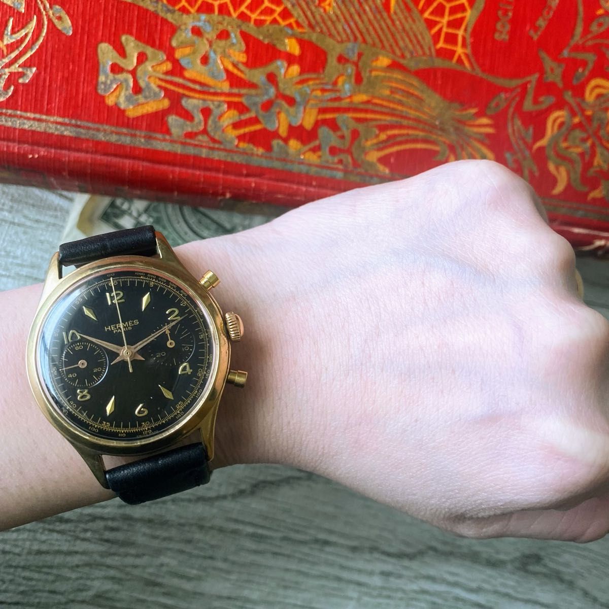 【クロノグラフ】エルメス HERMES 1940 メンズ腕時計 ブラック 手巻き ヴィンテージ アンティーク