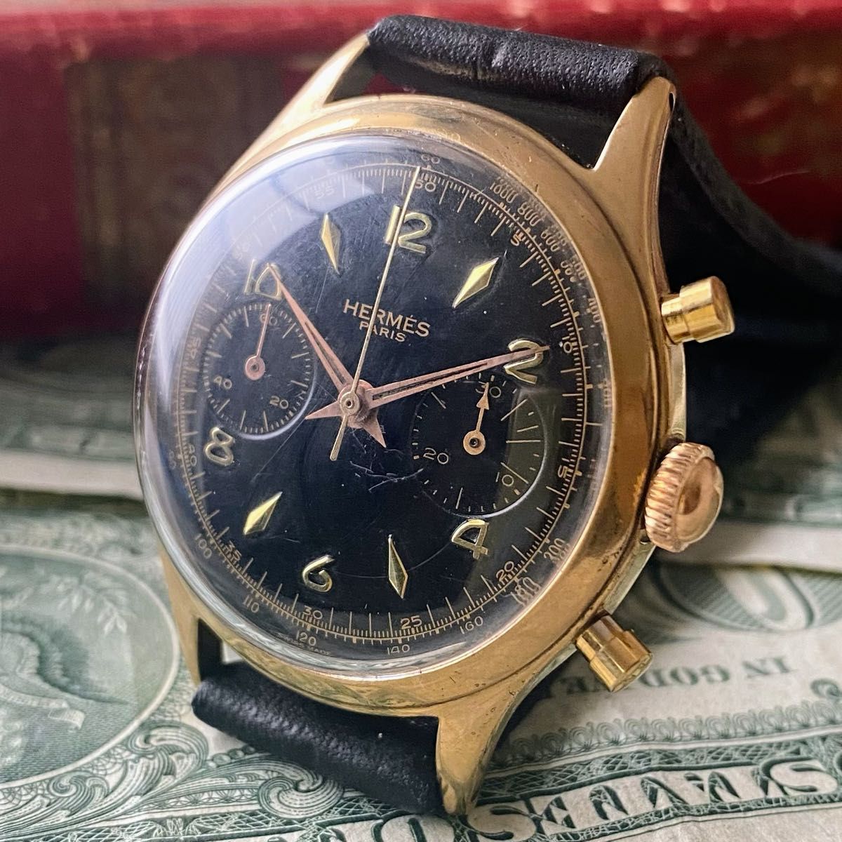 【クロノグラフ】エルメス HERMES 1940 メンズ腕時計 ブラック 手巻き ヴィンテージ アンティーク