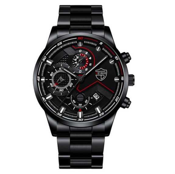 T298 新品 クロノグラフ DEYROS 腕時計メンズ ラグジュアリーステンレス 黒黒_画像3