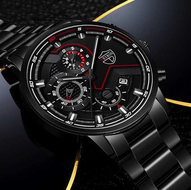 T298 新品 クロノグラフ DEYROS 腕時計メンズ ラグジュアリーステンレス 黒黒_画像4