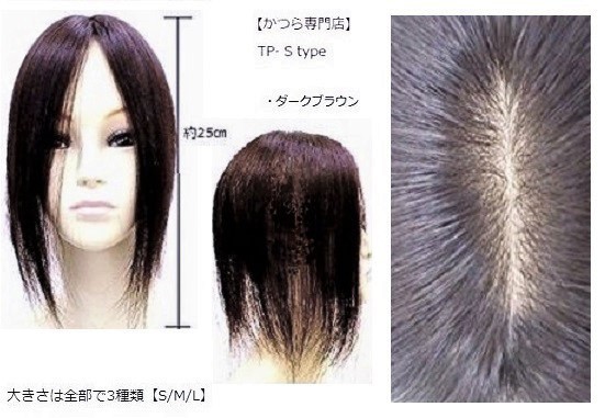 (送料無料) 人毛 100% 部分かつら S-type 25cm ダークブラウン(かつら専門店で安心)トップピース ヘアピース つむじ 薄毛 白髪隠