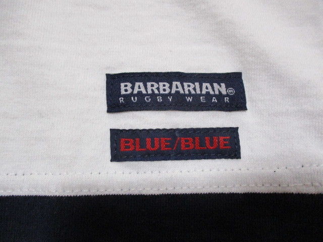 バーバリアン×BLUE BLUE ブルーブルー 半袖ラガーシャツ 白×紺 XS_画像7