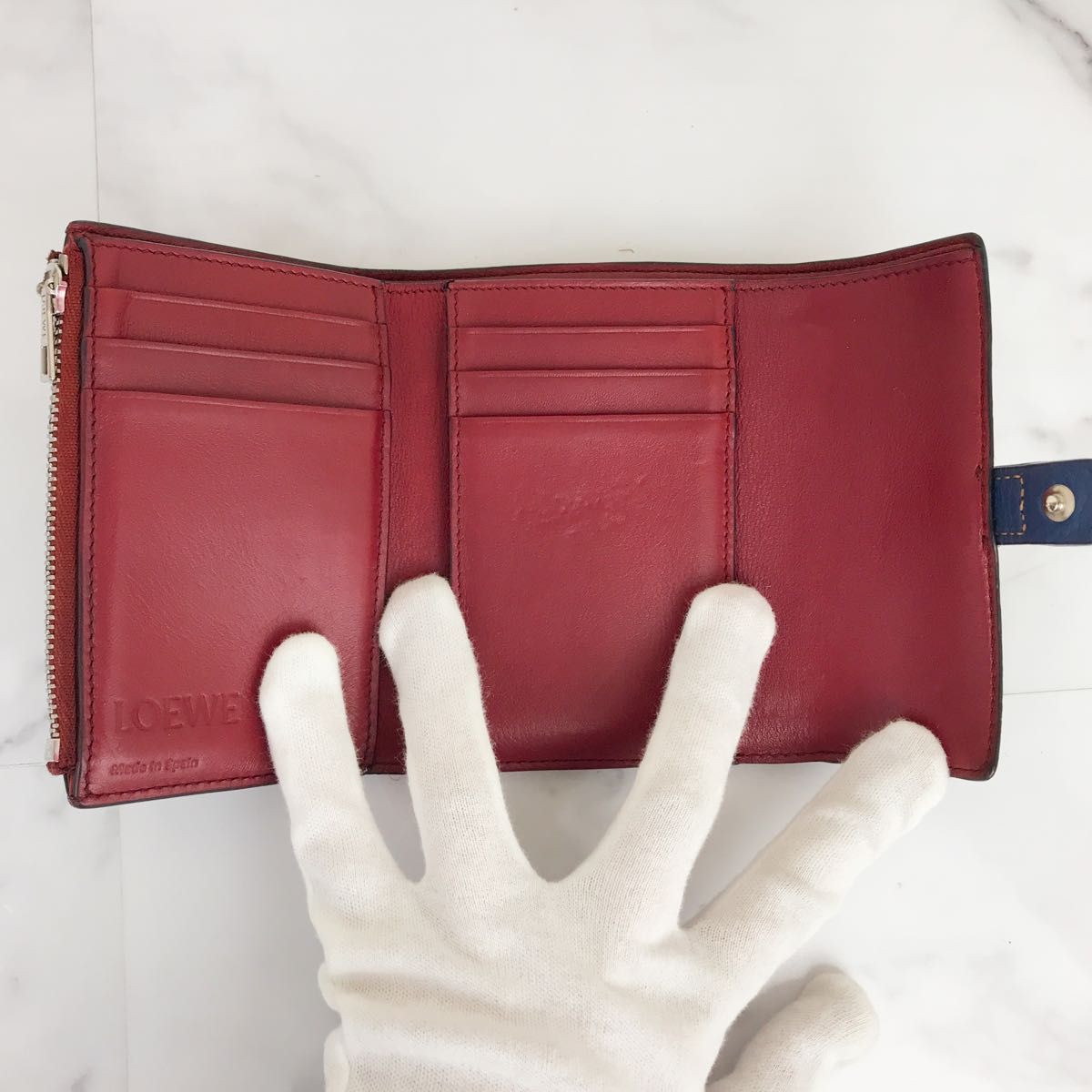 冬の華 ☆美品☆ロエベ スモールバーティカル ウォレット ブルー系 三